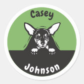 新学期名札、かわいい覗き犬 ラウンドシール (正面)