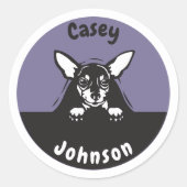 新学期名札、かわいい覗き犬 ラウンドシール (正面)