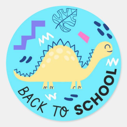 新学期恐竜クラシック丸ステッカー ラウンドシール (正面)