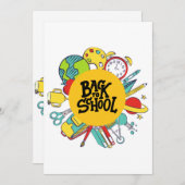 新学期日おもしろいギフト子供へギフト 招待状 (正面/裏面)