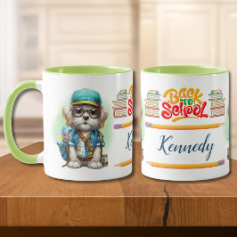 新学期犬バックパックを着用パーソナライズされた マグカップ