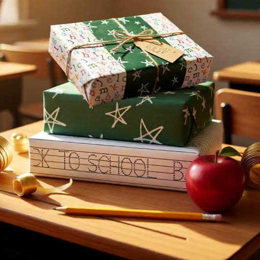 新学期色、緑、b&w ラッピングペーパーシート