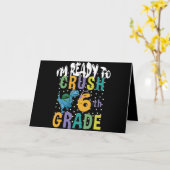 新学期6年生のディノをつぶす準備ができている カード (黄色い花)