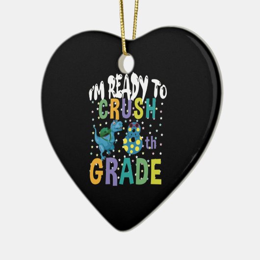 新学期8年生のディノをつぶす準備ができている セラミックオーナメント (左)