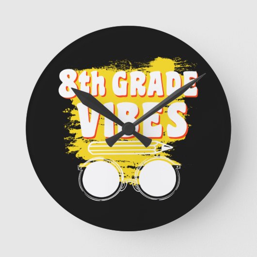 新学期8年生Vibes Shirt First Day Kid ラウンド壁時計 (正面)