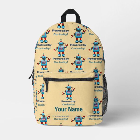 新学期 – ロボット（名前を追加） プリントバックパック (正面)