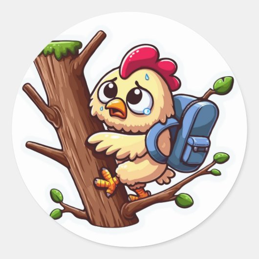 新学期 – 不安なチキンクライマー ラウンドシール (正面)