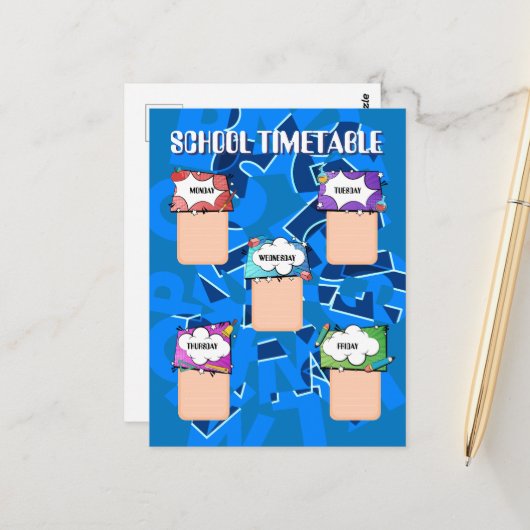 新学期。学校の時刻表 ポストカード (正面/裏面インサイチュ)