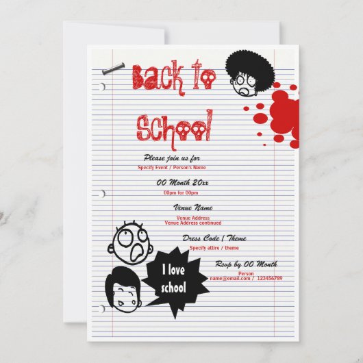 「新学期」「学校懇親会」おもしろいパーティー 招待状 (正面)