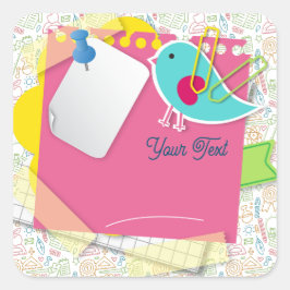 新学期。学校用品の背景 スクエアシール