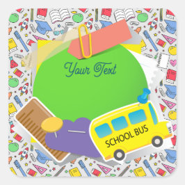 新学期。学校用品の背景 スクエアシール