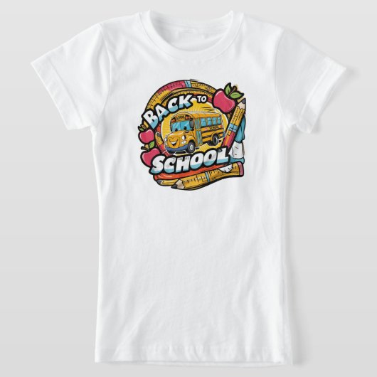 新学期 – 明るく楽しいデザイン Tシャツ (レイダウン)