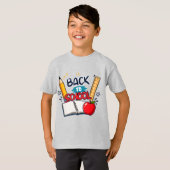 新学期 雛筆 定規 リンゴ 書籍 デザイン Tシャツ (正面フル)