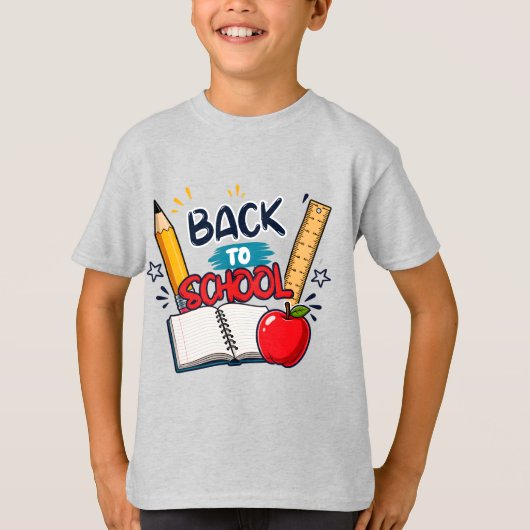 新学期 雛筆 定規 リンゴ 書籍 デザイン Tシャツ (正面)