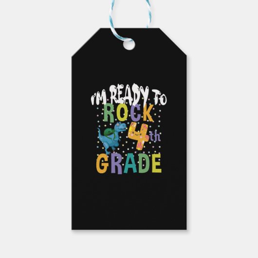 新学期 4年生のロックな恐竜Tシャツ ギフトタグ (正面)