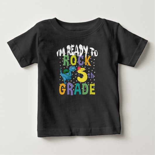 新学期!5年生、ロックするぜ!恐竜 ベビーTシャツ (正面)