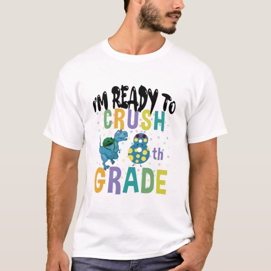 新学期！8年生がんばるぞイラスト入りダイナソーTシャツ Tシャツ (正面)