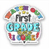 新学期First Grade Here 来 Iの警戒 シール (正面)
