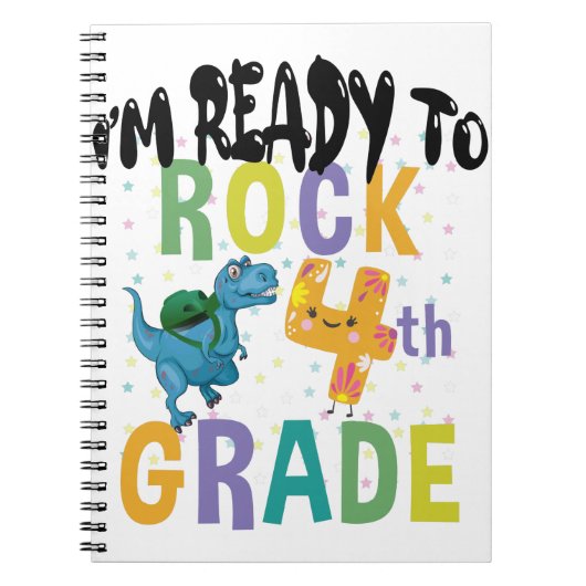 新学期I'M Ready To Rock 4Grade Dino ノートブック (正面)