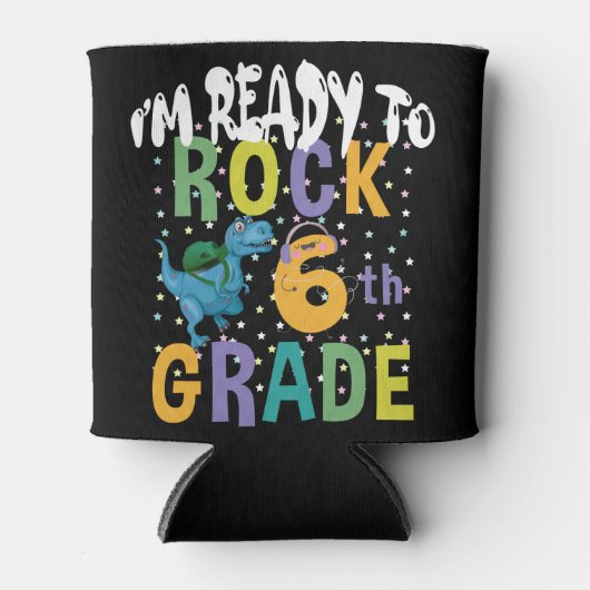 新学期I'M Ready To Rock 6年生Dino 缶クーラー (正面)