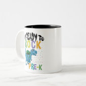 新学期K前恐竜をロックする準備ができている ツートーンマグカップ (正面左)