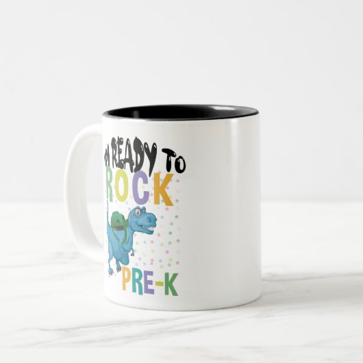 新学期K前恐竜をロックする準備ができている ツートーンマグカップ (正面左)