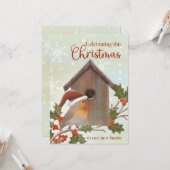 新居でのクリスマス 鳥と巣箱 カード (正面/裏面インサイチュ)