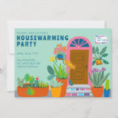 新居のお披露目パーティー カラフルなフロントドア 新しい家 招待状 (正面)