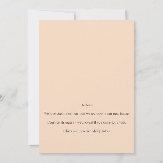 新居のお知らせ ローズピンクの桃の発表 案内状 (裏面)