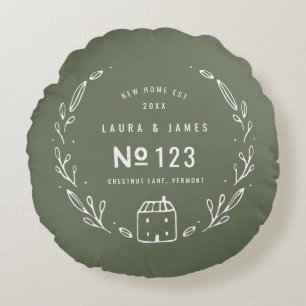 新居の手描きの花柄 ラウンドクッション