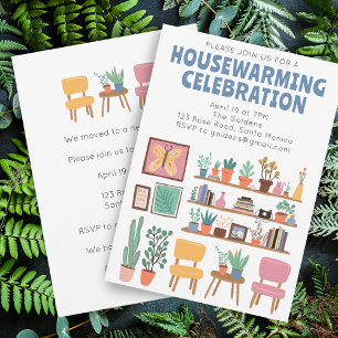 新居パーティーの招待状 かわいいリビングルームの棚 招待状