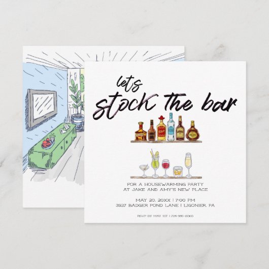 新居祝いパーティー | Let's Stock the Bar 招待状 (正面/裏面)