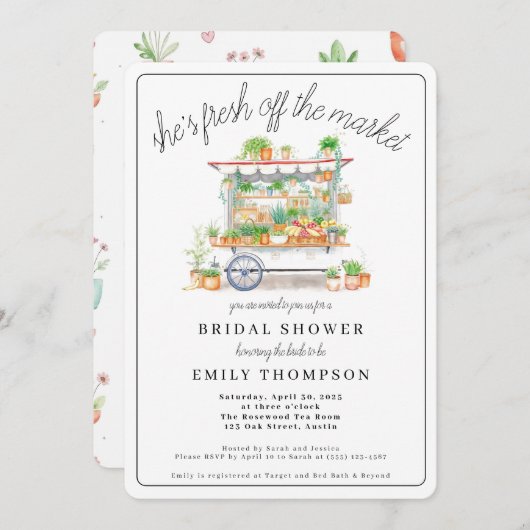 新市場のブライダルシャワーの招待状 招待状 (正面/裏面)