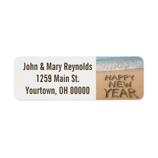 新年あけましておめでとうございます 海岸 ラベル (正面)