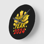 新年あけましておめでとうございます 2024 ラウンド壁時計 (傾斜)