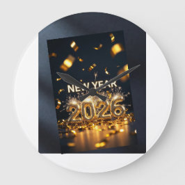 新年あけましておめでとうございます 2026年 – 新しいスタート、希望に満ちた新年 ラージ壁時計