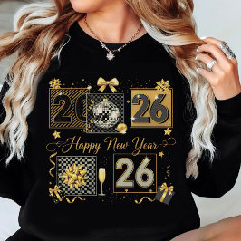 新年あけましておめでとうございます 2026 ゴールドラメお祝い スウェットシャツ