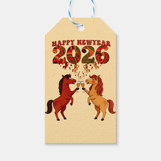 新年あけましておめでとうございます 2026 チャムと馬を祝う ギフトタグ (正面)