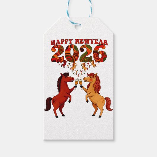 新年あけましておめでとうございます 2026 馬とシャムでお祝い ギフトタグ (正面)