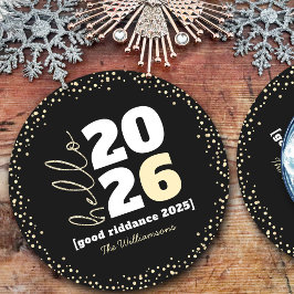 新年あけましておめでとう ブラックゴールド モダン オーダーメイド 年 名前 ラウンドペーパーコースター