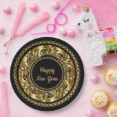 新年おめでとうエレガント、黒と金ゴールド。 ペーパープレート (パーティー)