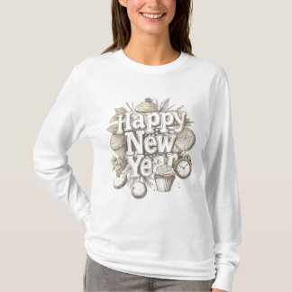 新年おめでとうカップケーキデザイン Tシャツ