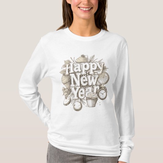 新年おめでとうカップケーキデザイン Tシャツ (正面)