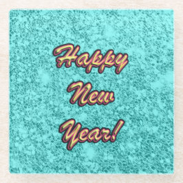 新年おめでとうカラフル ガラスコースター