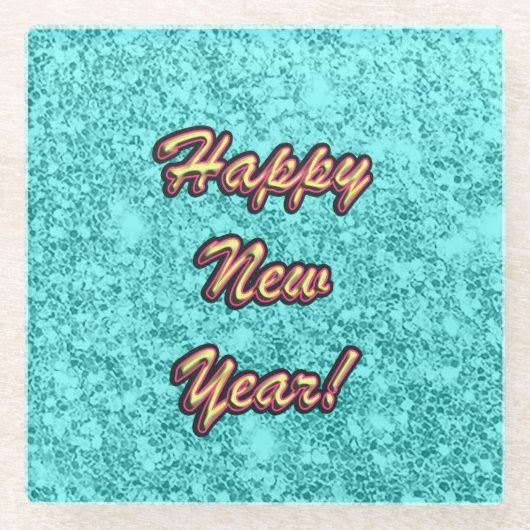 新年おめでとうカラフル ガラスコースター (正面)