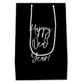 新年おめでとうシックモダン白黒応援 ミディアムペーパーバッグ (裏面)