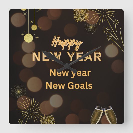 新年おめでとうスロー枕デザイン。インスタントダウンロード スクエア壁時計 (正面)