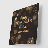 新年おめでとうスロー枕デザイン。インスタントダウンロード スクエア壁時計 (傾斜)