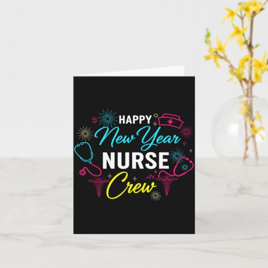 新年おめでとうナースシャツ 花火 聴診器 カード (黄色い花)