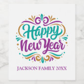 新年おめでとうパーソナライズされた ワインラベル (シングルラベル)